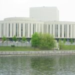 a modern building of the opera in bydgoszcz - view from the riverside